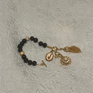 Spartina 449 Gold Tone Chain Charm Bracelet "J” Charm